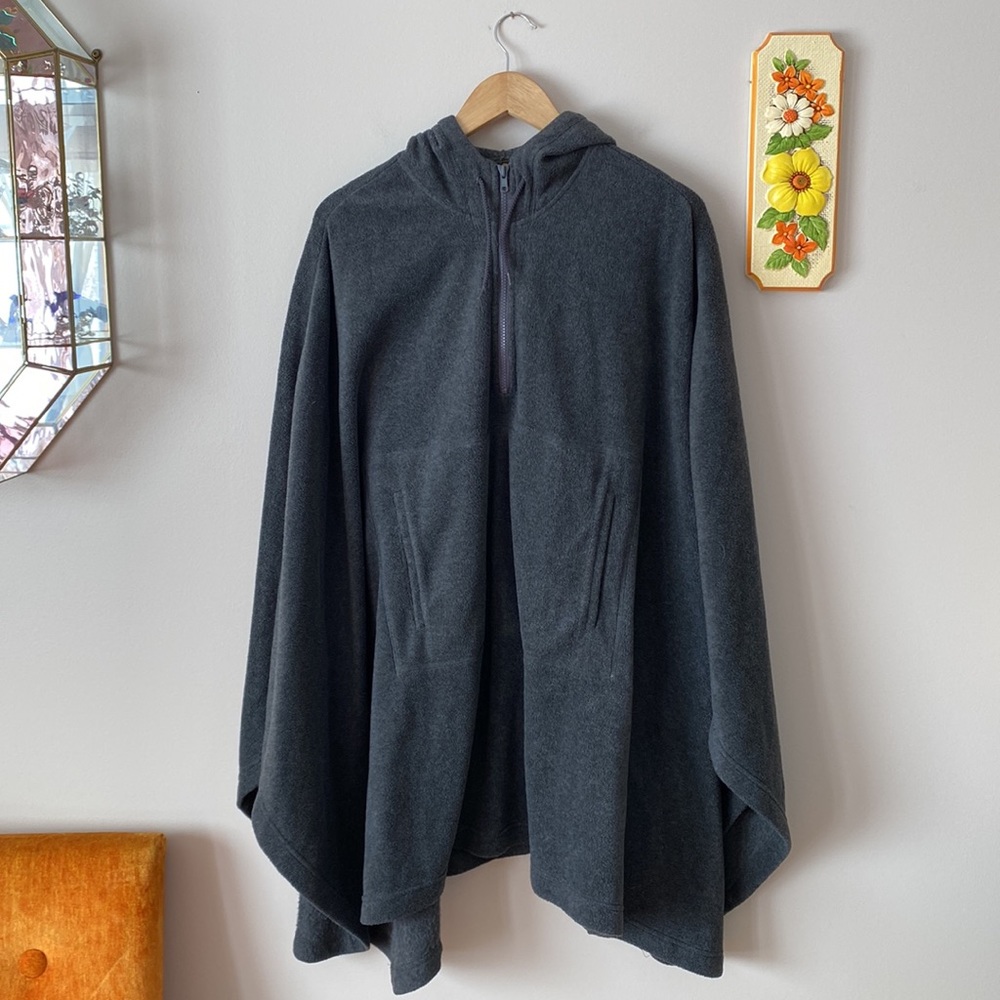 Vintage Cottage Ginny Sweater Poncho with Hood Sweater Grey Charcoal